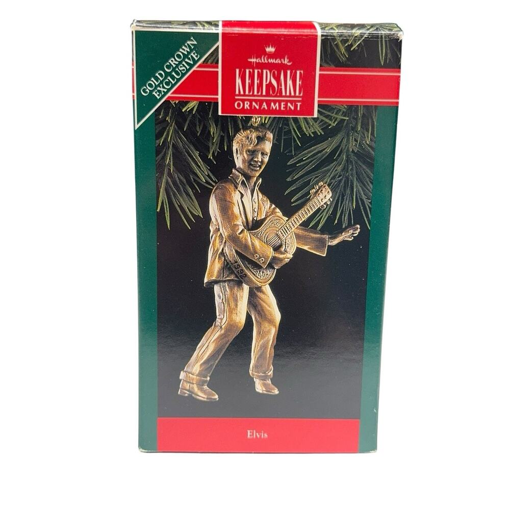 Hallmark Keepsake Elvis Presley Christmas Tree Ornament 1992 Brass w/ Box VTG